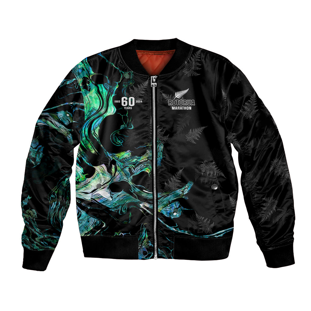 New Zealand Marathon Bomber Jacket Silver Fern Paua Shell Simple Style LT05 Unisex Black - Polynesian Pride