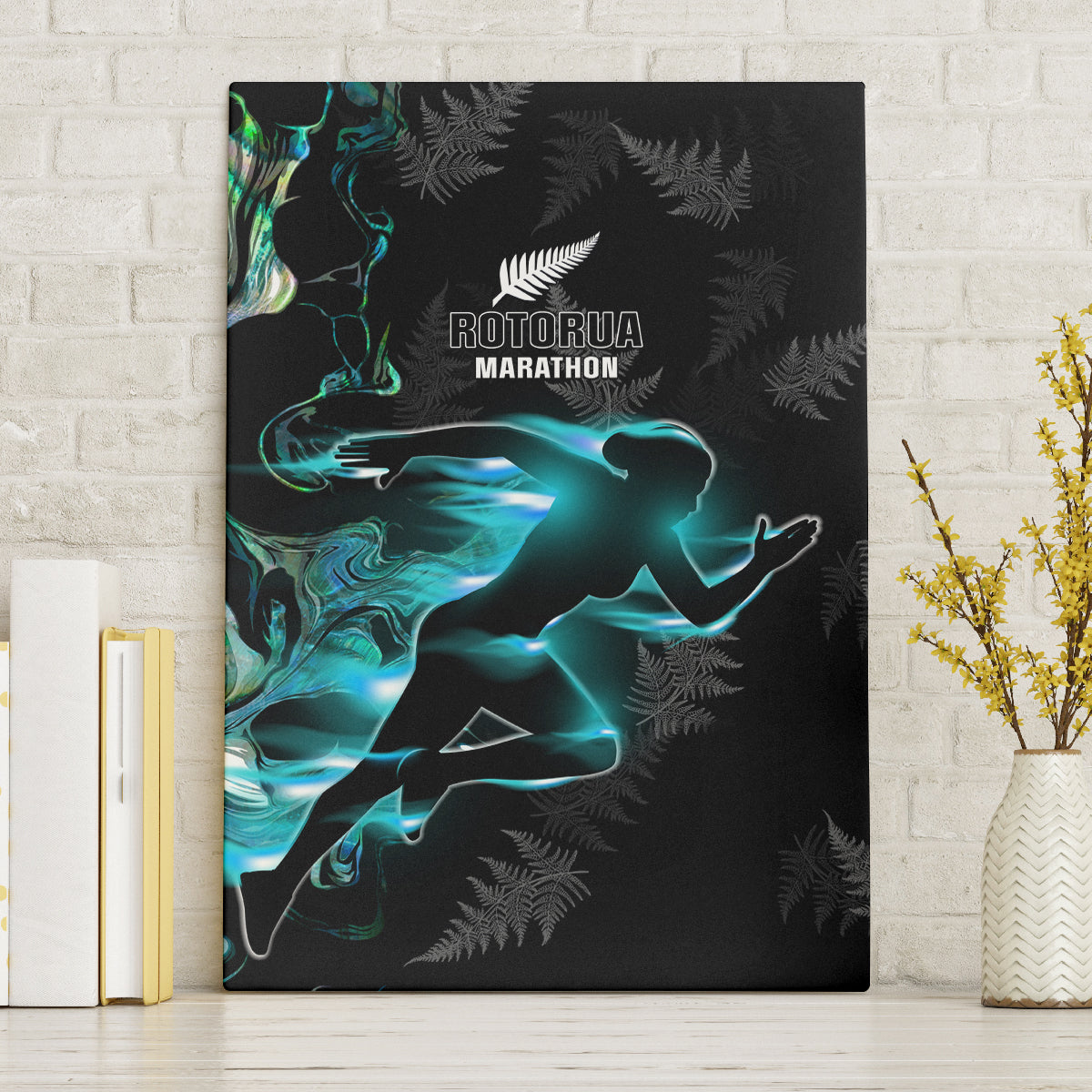 New Zealand Marathon Canvas Wall Art Silver Fern Paua Shell Simple Style LT05 Without Frame Black - Polynesian Pride