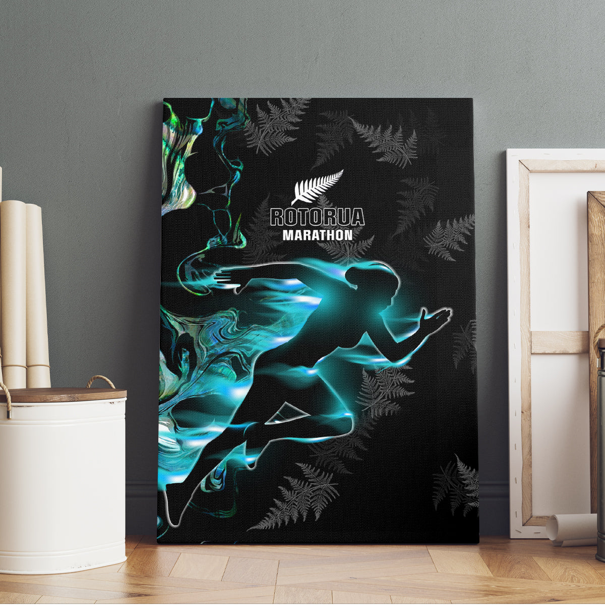New Zealand Marathon Canvas Wall Art Silver Fern Paua Shell Simple Style LT05 - Polynesian Pride