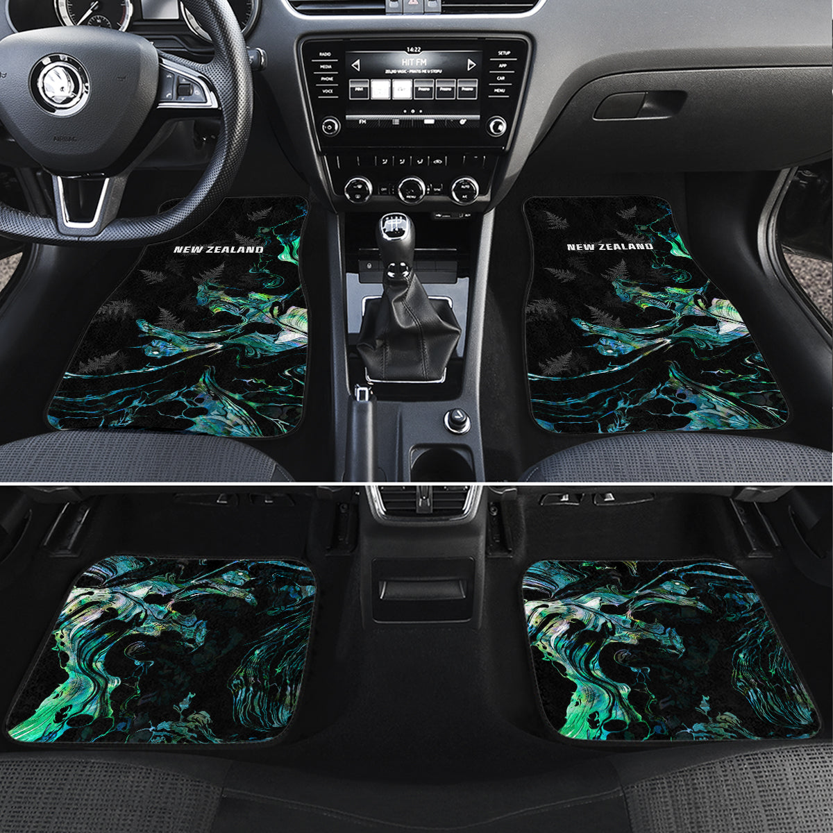 New Zealand Marathon Car Mats Silver Fern Paua Shell Simple Style LT05 Set 4pcs Black - Polynesian Pride
