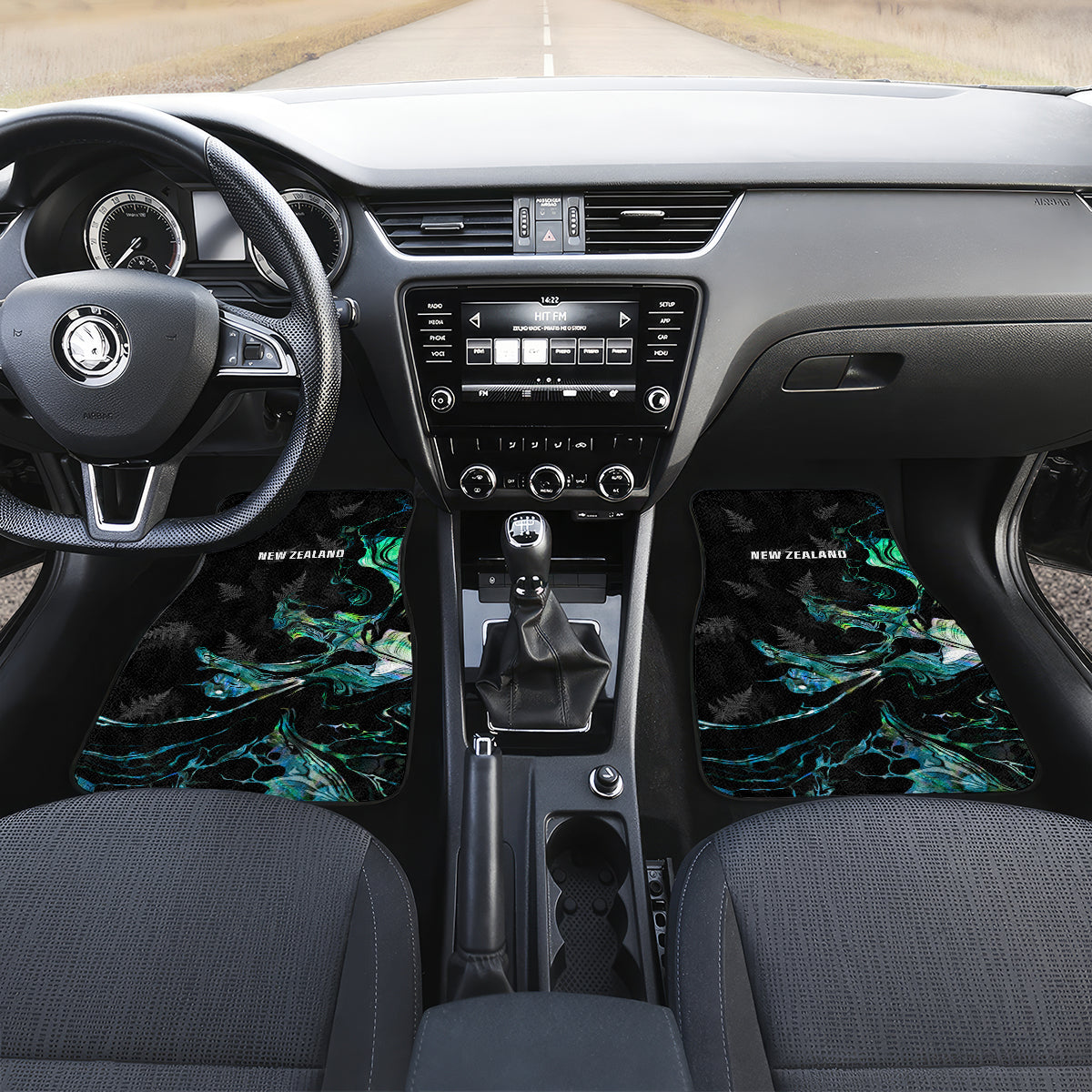 New Zealand Marathon Car Mats Silver Fern Paua Shell Simple Style LT05 Set 2pcs - Front Black - Polynesian Pride