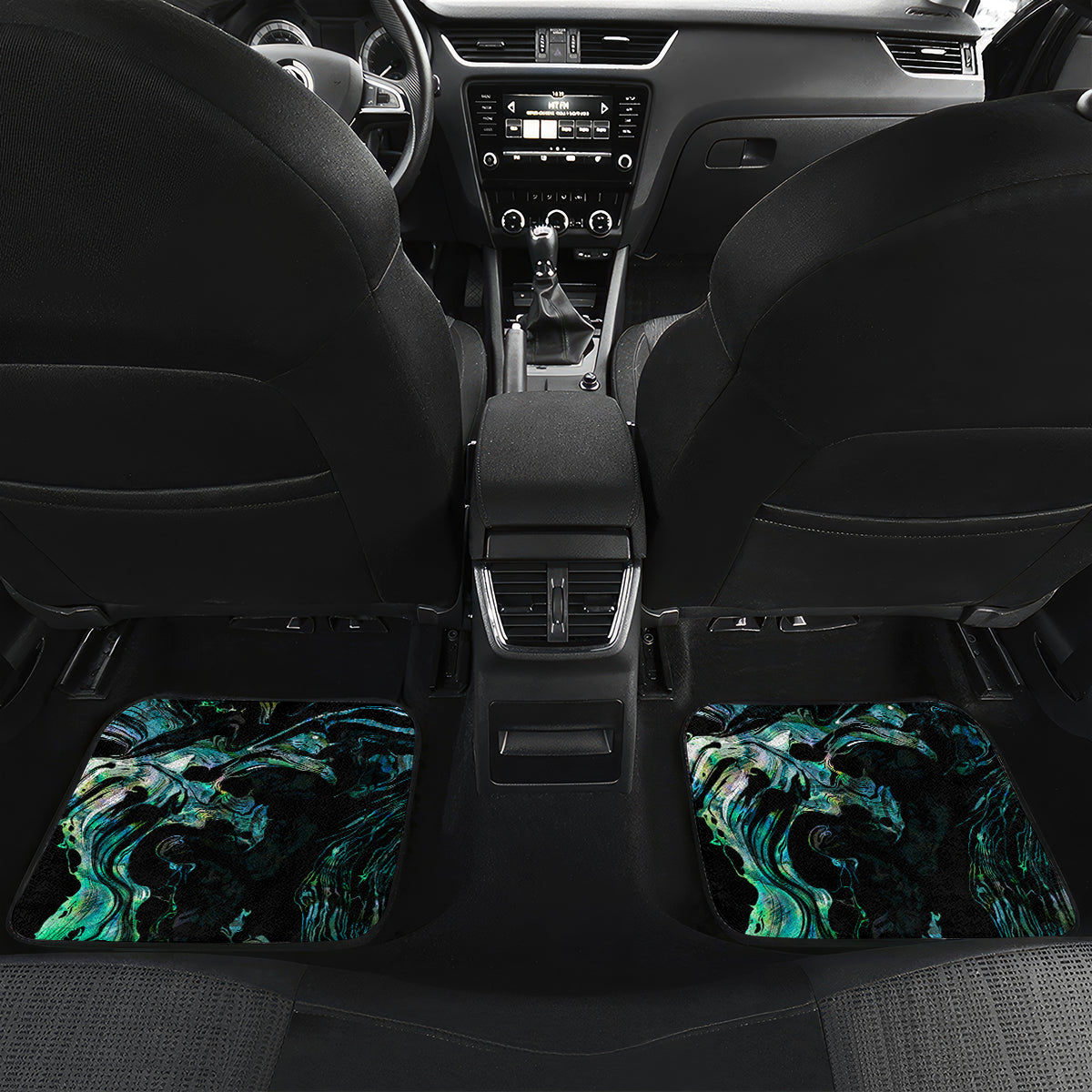 New Zealand Marathon Car Mats Silver Fern Paua Shell Simple Style LT05 Set 2pcs - Back Black - Polynesian Pride
