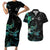 New Zealand Marathon Couples Matching Short Sleeve Bodycon Dress and Hawaiian Shirt Silver Fern Paua Shell Simple Style