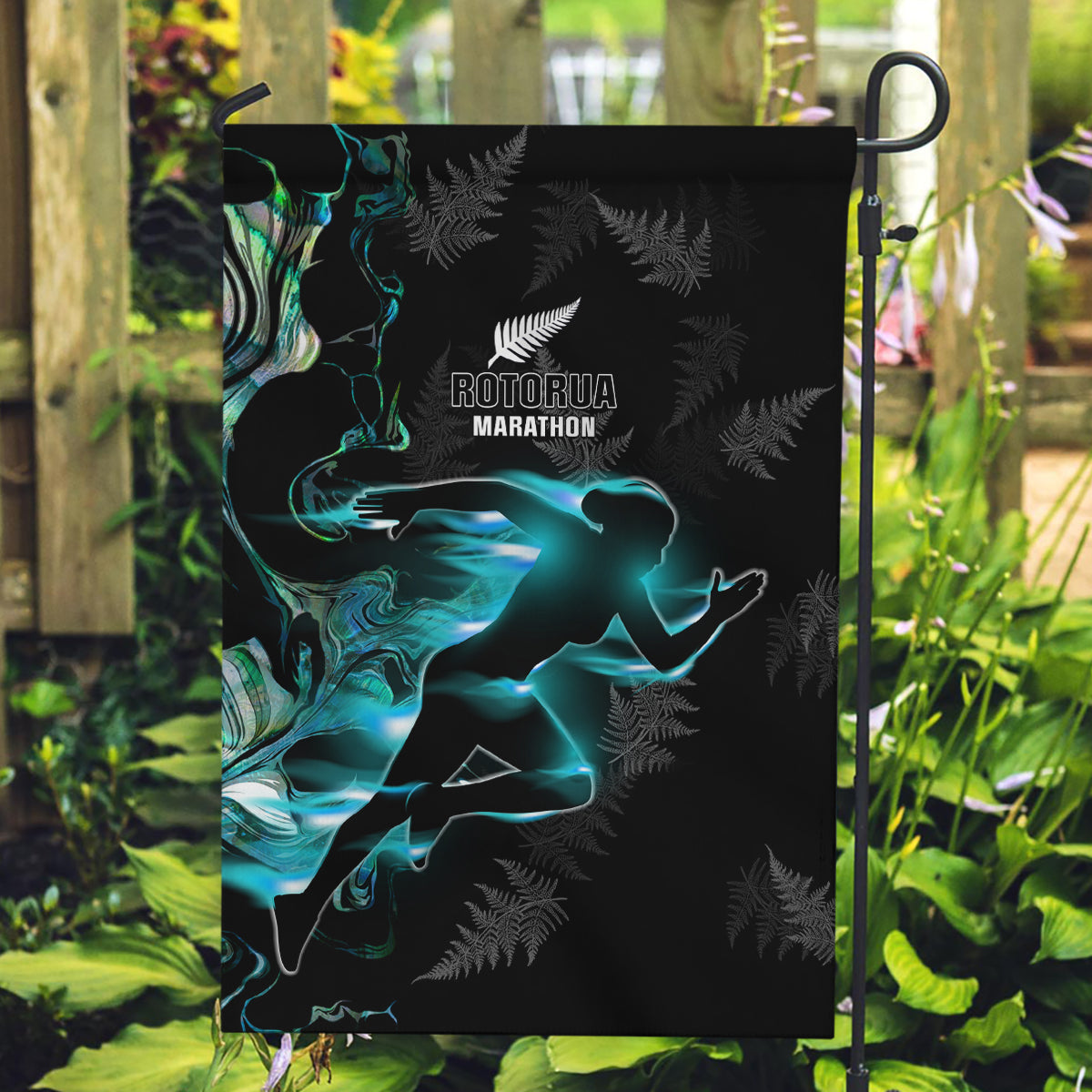 New Zealand Marathon Garden Flag Silver Fern Paua Shell Simple Style LT05 Garden Flag Black - Polynesian Pride