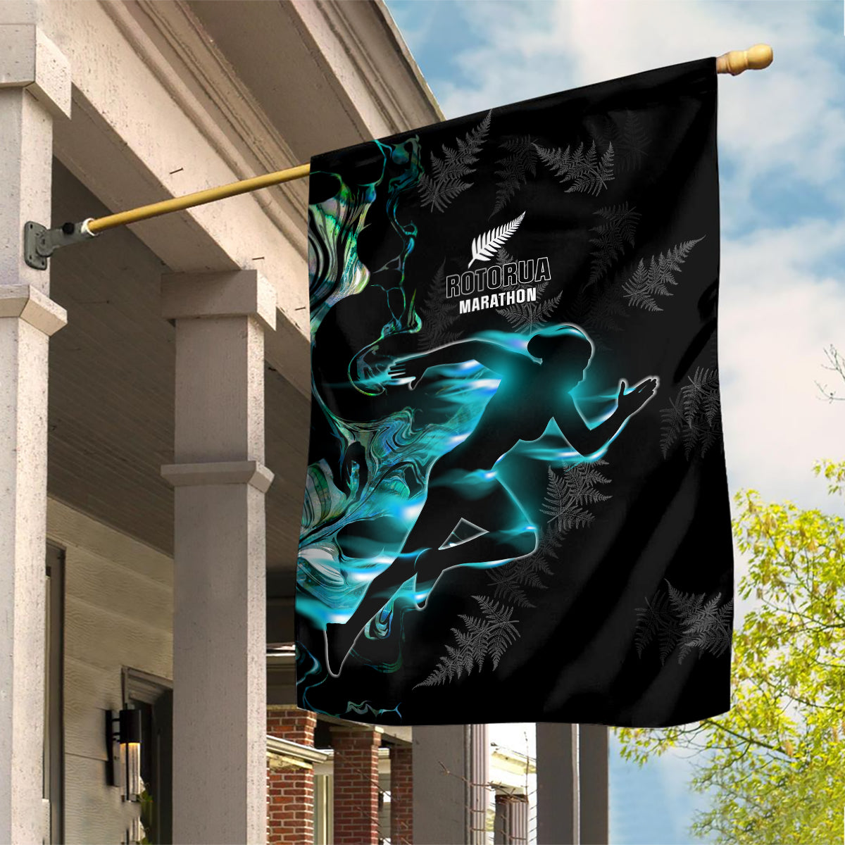 New Zealand Marathon Garden Flag Silver Fern Paua Shell Simple Style LT05 House Flag Black - Polynesian Pride