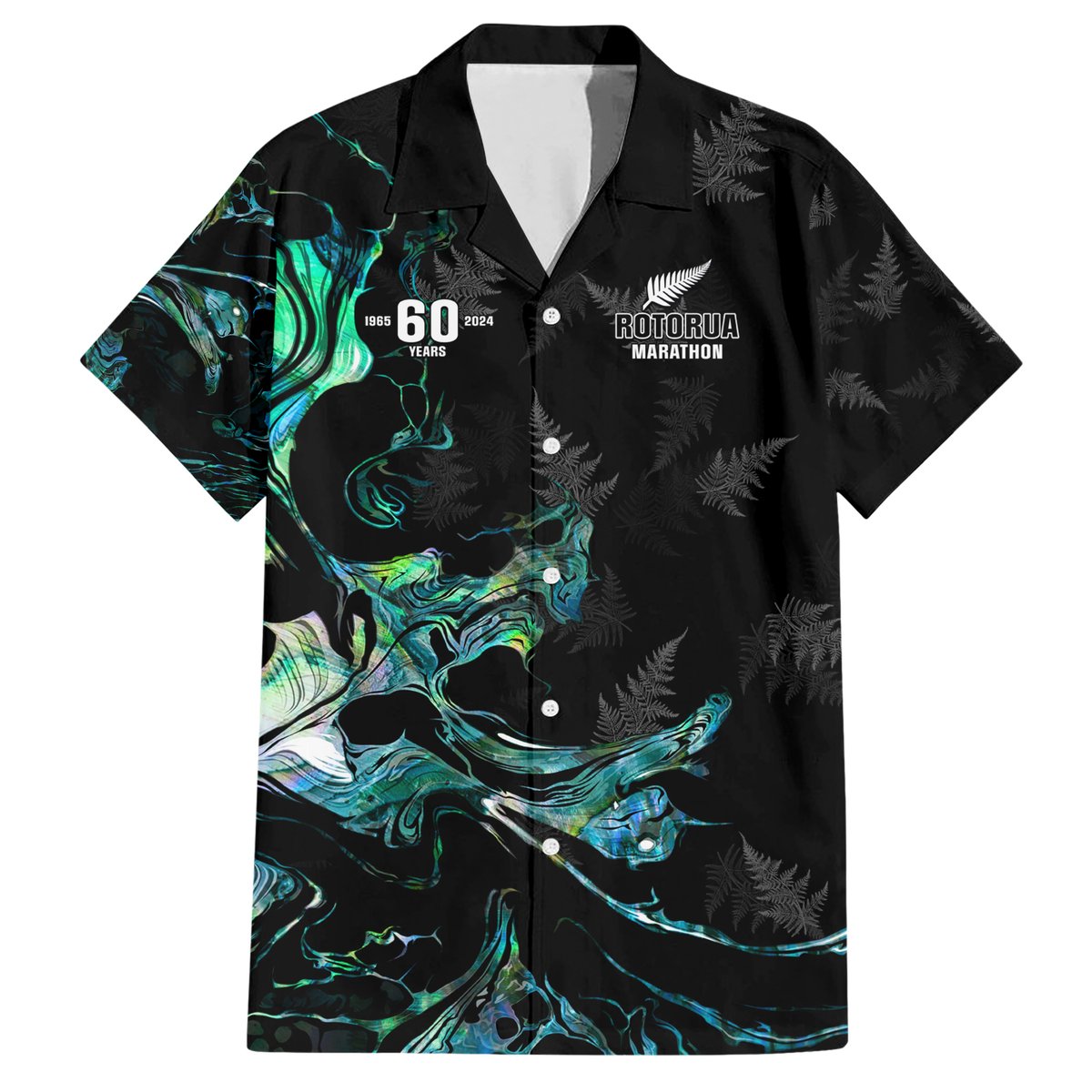 New Zealand Marathon Hawaiian Shirt Silver Fern Paua Shell Simple Style LT05 Black - Polynesian Pride