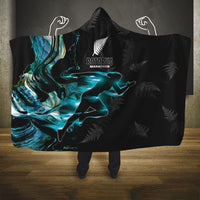 New Zealand Marathon Hooded Blanket Silver Fern Paua Shell Simple Style LT05 One Size Black - Polynesian Pride