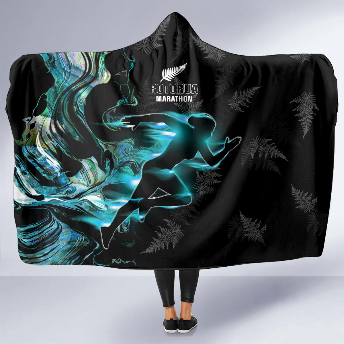 New Zealand Marathon Hooded Blanket Silver Fern Paua Shell Simple Style LT05 - Polynesian Pride