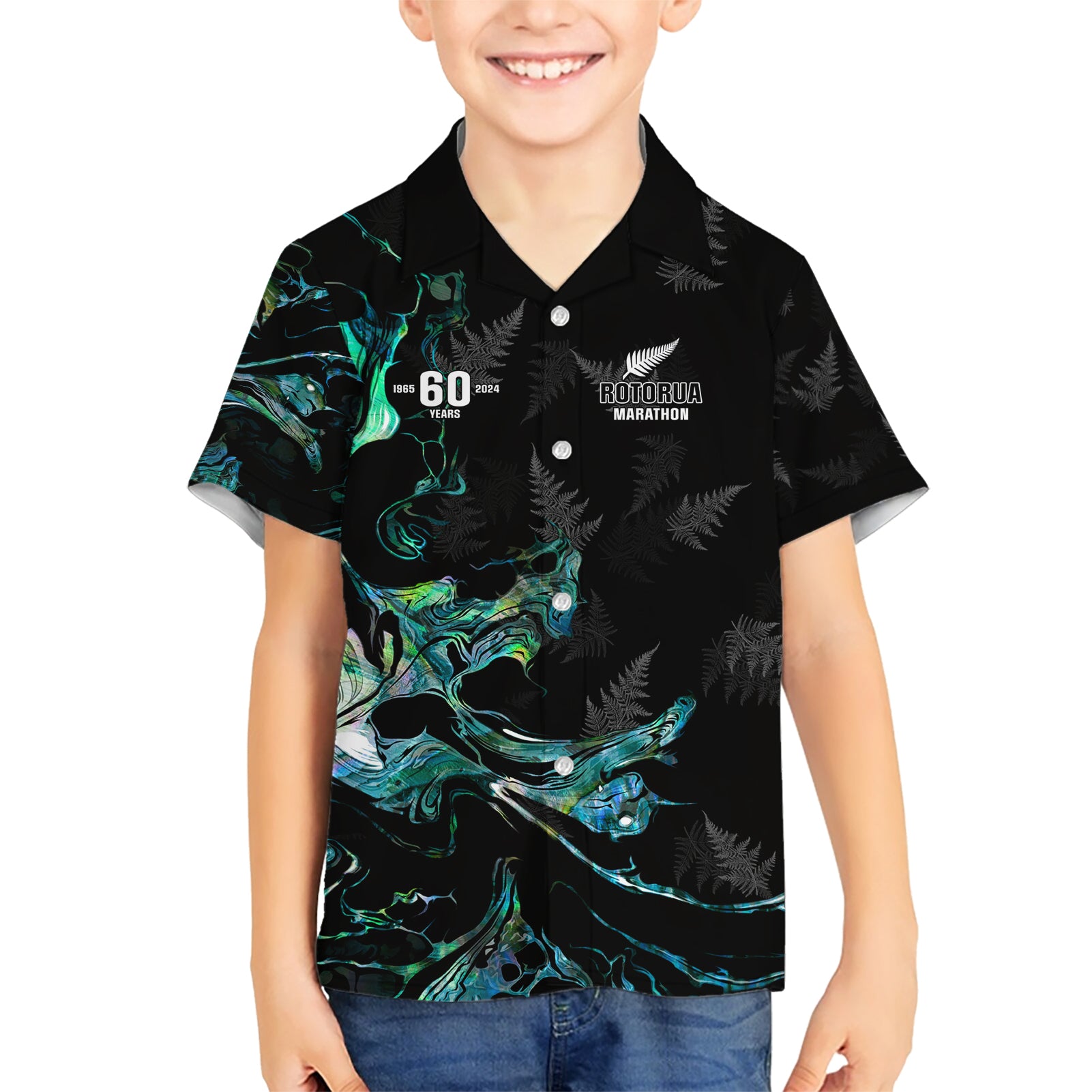 New Zealand Marathon Kid Hawaiian Shirt Silver Fern Paua Shell Simple Style