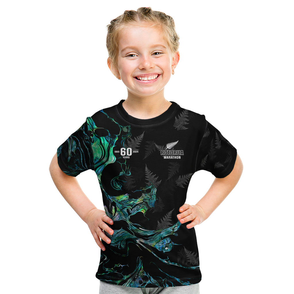 New Zealand Marathon Kid T Shirt Silver Fern Paua Shell Simple Style