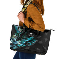 New Zealand Marathon Leather Tote Bag Silver Fern Paua Shell Simple Style LT05 Black - Polynesian Pride