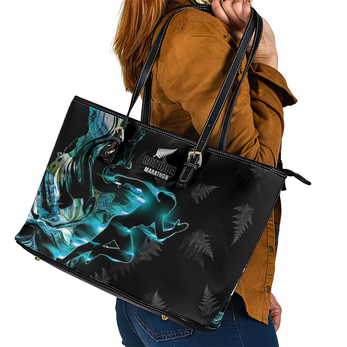 New Zealand Marathon Leather Tote Bag Silver Fern Paua Shell Simple Style LT05 - Polynesian Pride