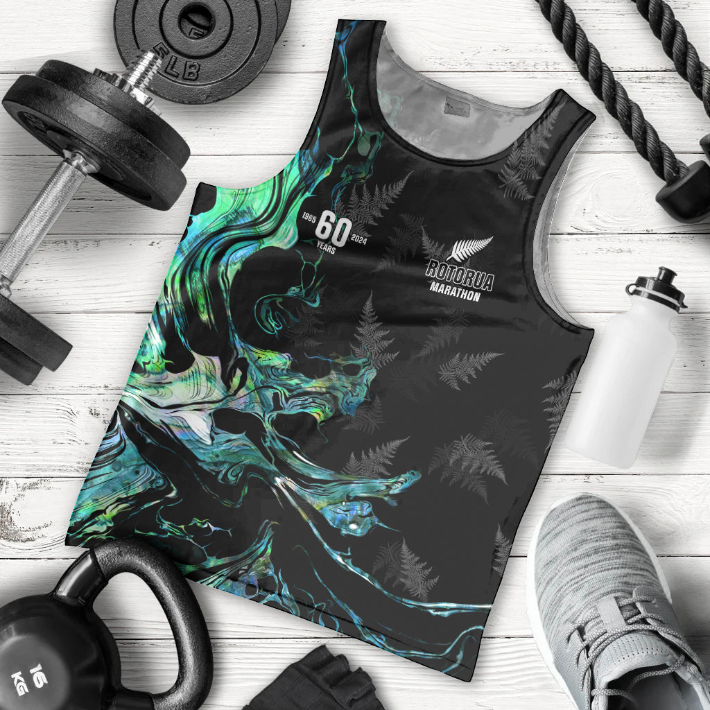 New Zealand Marathon Men Tank Top Silver Fern Paua Shell Simple Style LT05 - Polynesian Pride