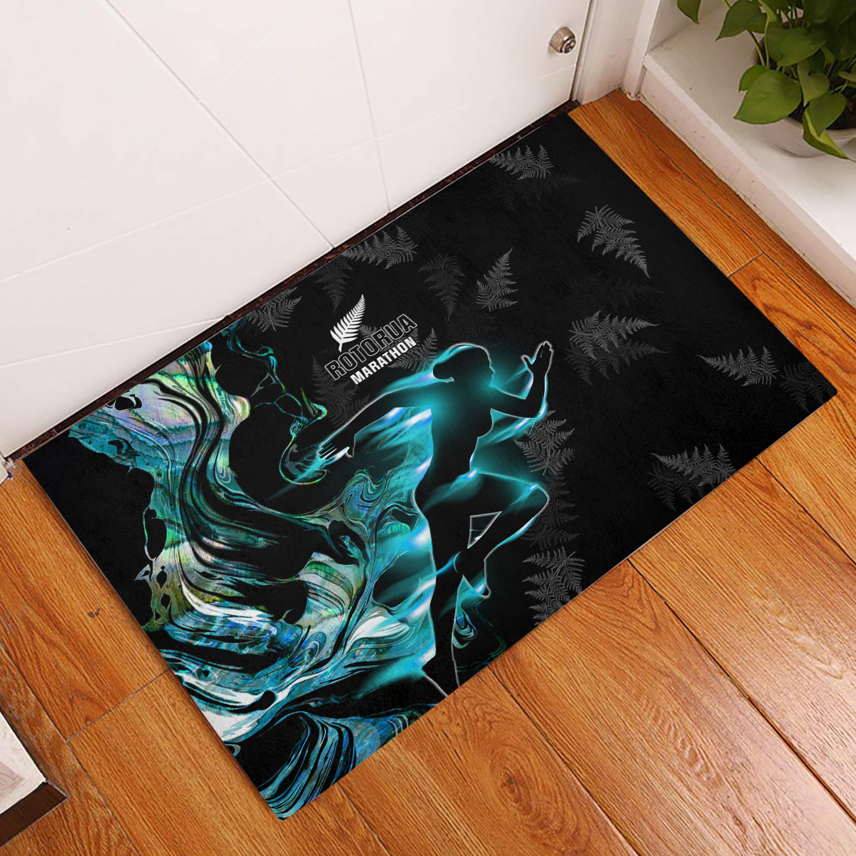 New Zealand Marathon Rubber Doormat Silver Fern Paua Shell Simple Style LT05 Black - Polynesian Pride