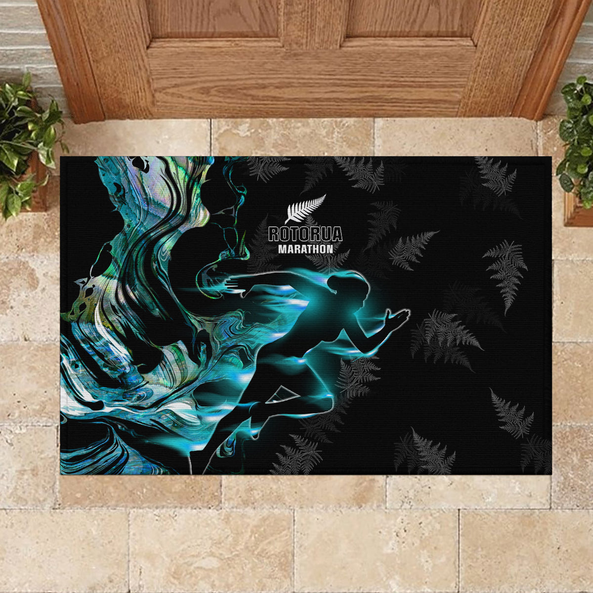 New Zealand Marathon Rubber Doormat Silver Fern Paua Shell Simple Style LT05 - Polynesian Pride