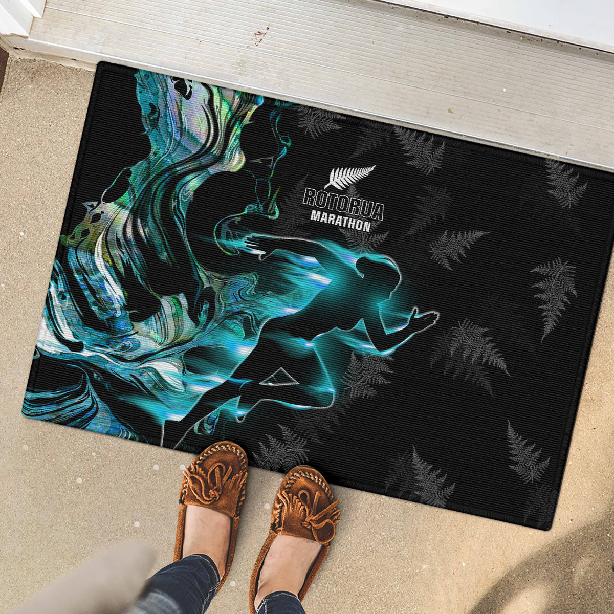 New Zealand Marathon Rubber Doormat Silver Fern Paua Shell Simple Style LT05 - Polynesian Pride