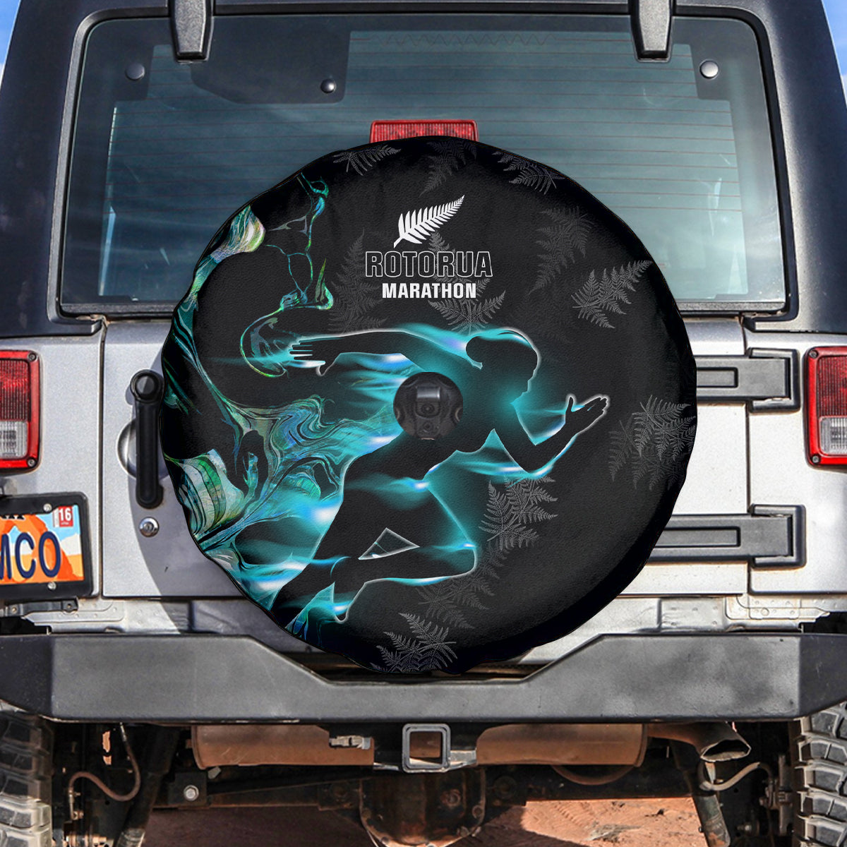 New Zealand Marathon Spare Tire Cover Silver Fern Paua Shell Simple Style LT05 Black - Polynesian Pride