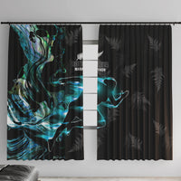 New Zealand Marathon Window Curtain Silver Fern Paua Shell Simple Style LT05 With Hooks Black - Polynesian Pride