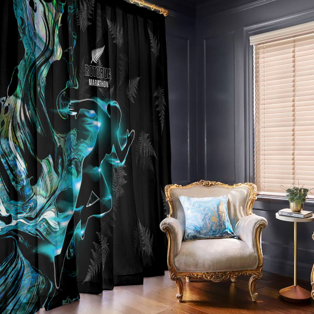 New Zealand Marathon Window Curtain Silver Fern Paua Shell Simple Style LT05 - Polynesian Pride