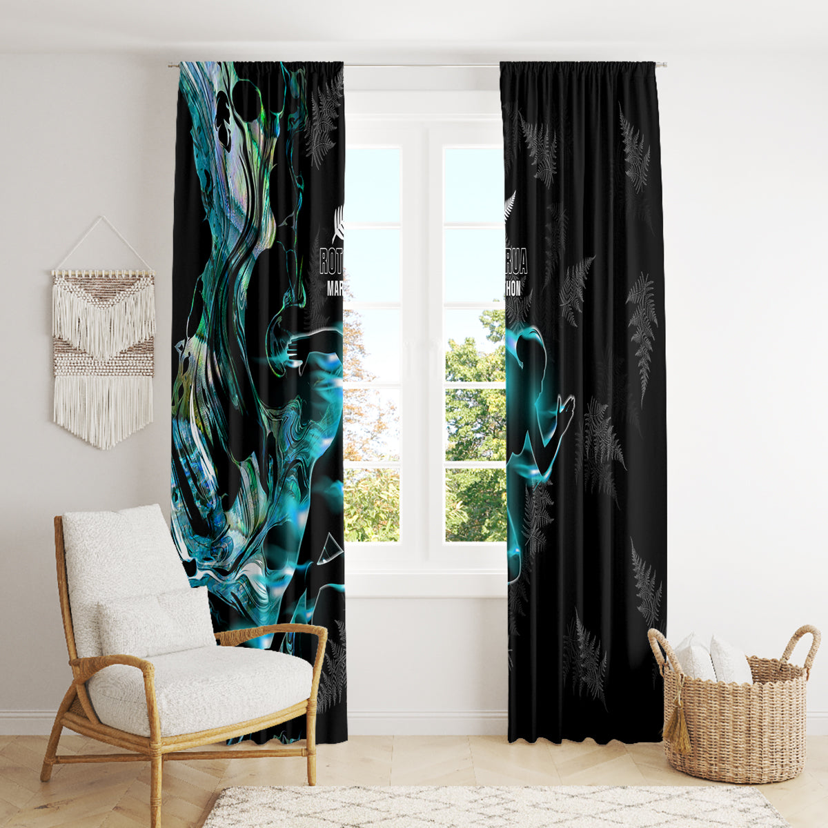 New Zealand Marathon Window Curtain Silver Fern Paua Shell Simple Style LT05 - Polynesian Pride