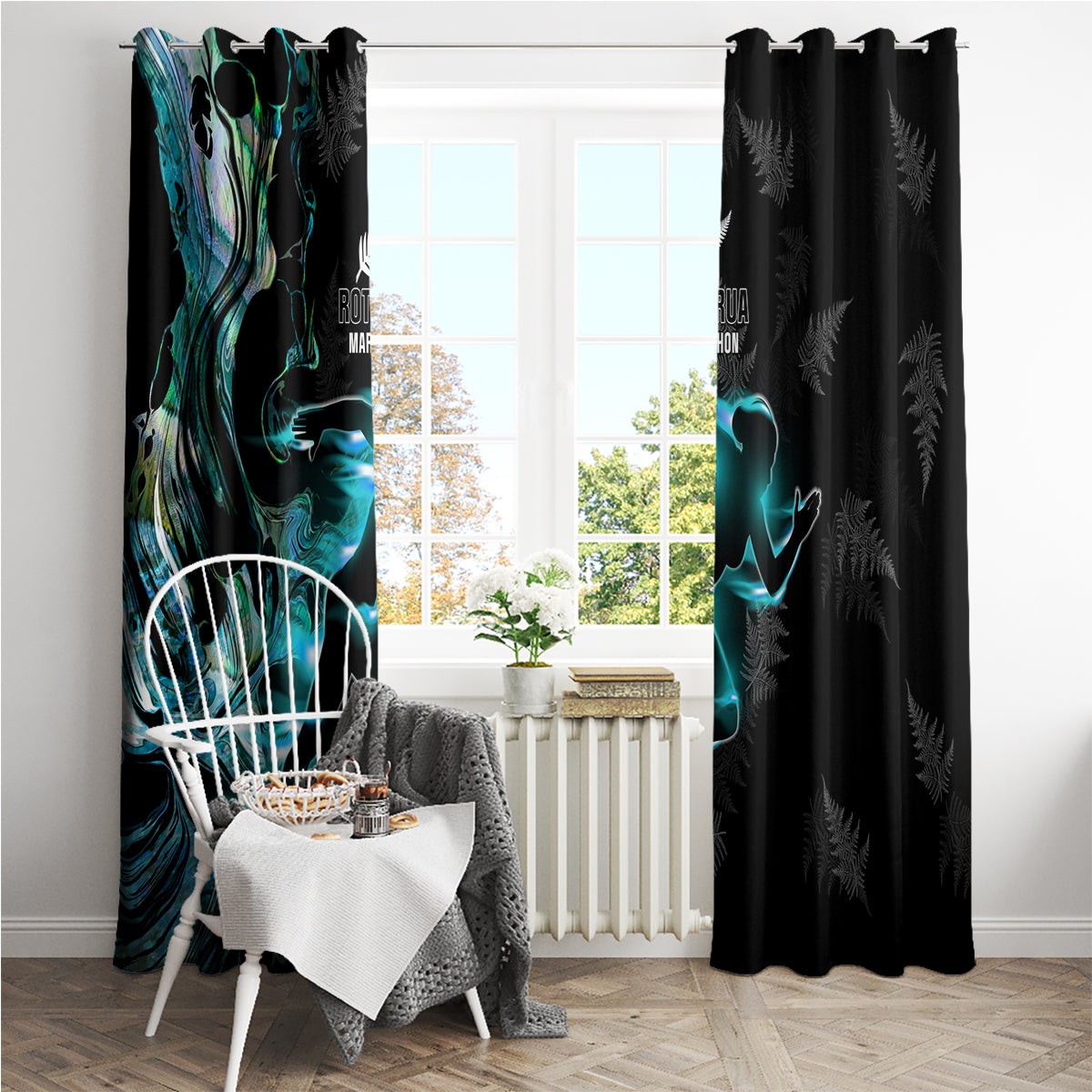 New Zealand Marathon Window Curtain Silver Fern Paua Shell Simple Style LT05 - Polynesian Pride