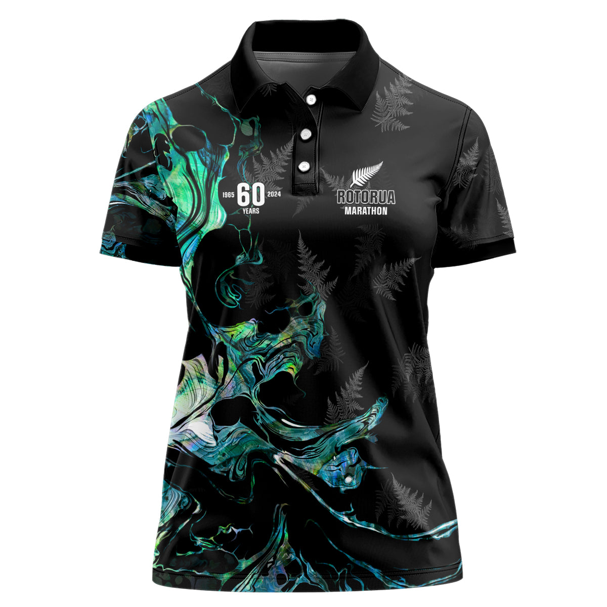 New Zealand Marathon Women Polo Shirt Silver Fern Paua Shell Simple Style