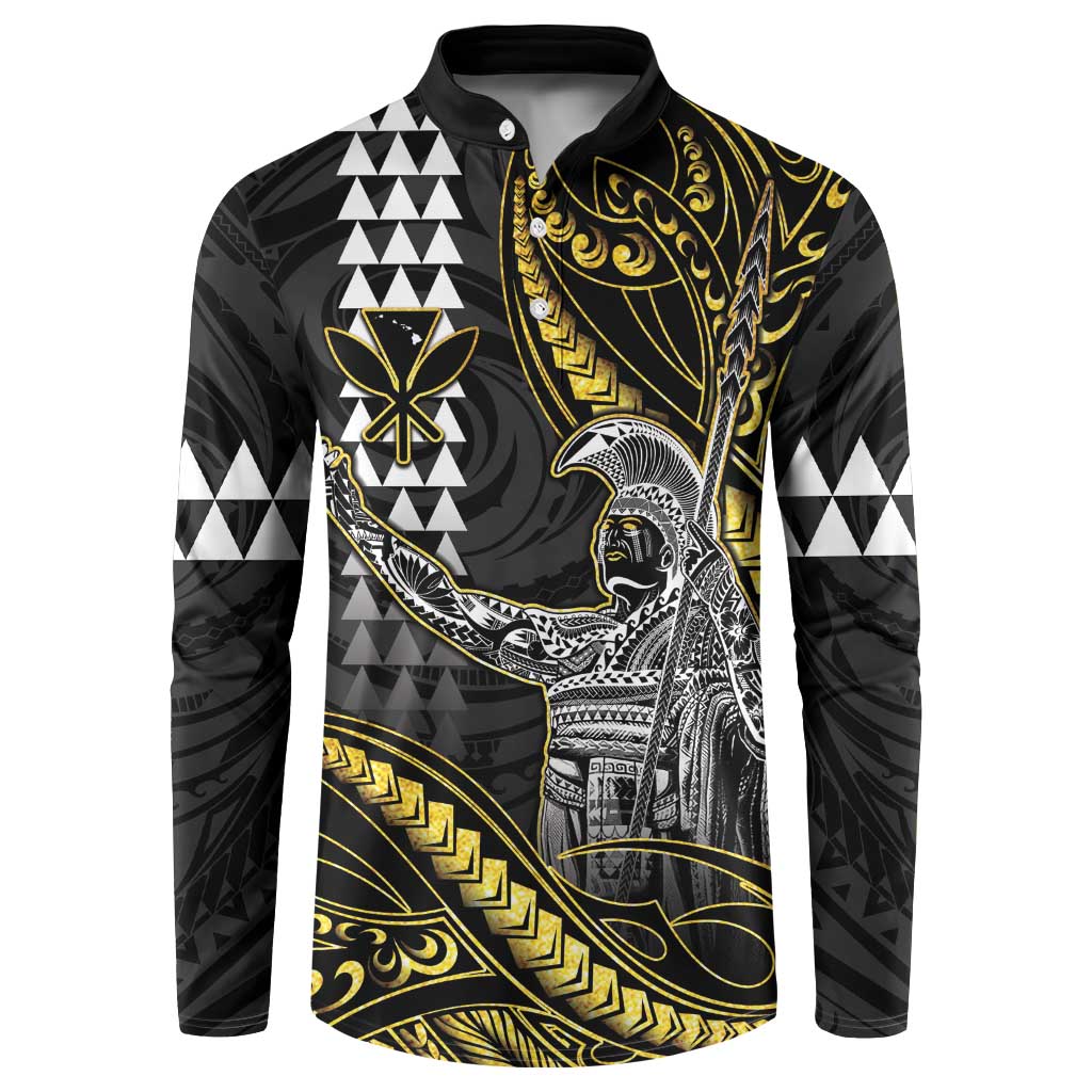 Hawaii King Kamehameha The Great Button Sweatshirt Gold Tribal Tattoo