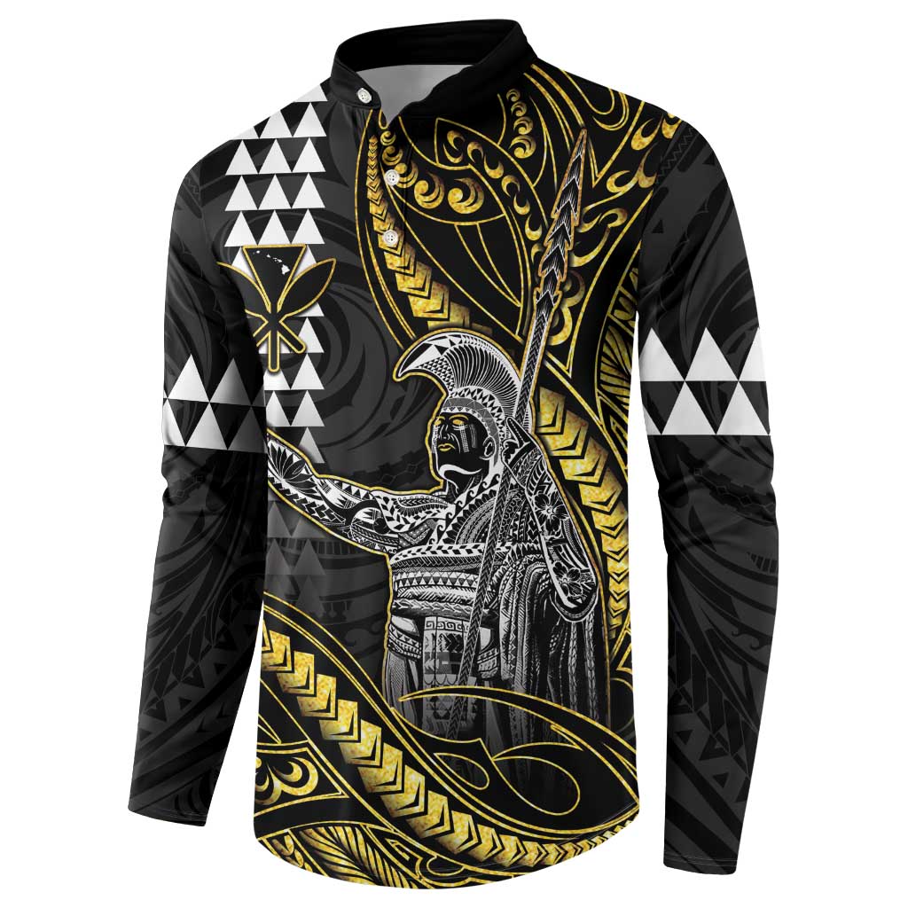 Hawaii King Kamehameha The Great Button Sweatshirt Gold Tribal Tattoo
