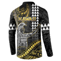 Hawaii King Kamehameha The Great Button Sweatshirt Gold Tribal Tattoo