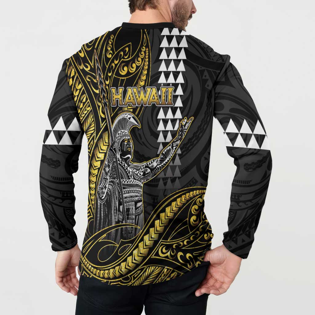 Hawaii King Kamehameha The Great Button Sweatshirt Gold Tribal Tattoo