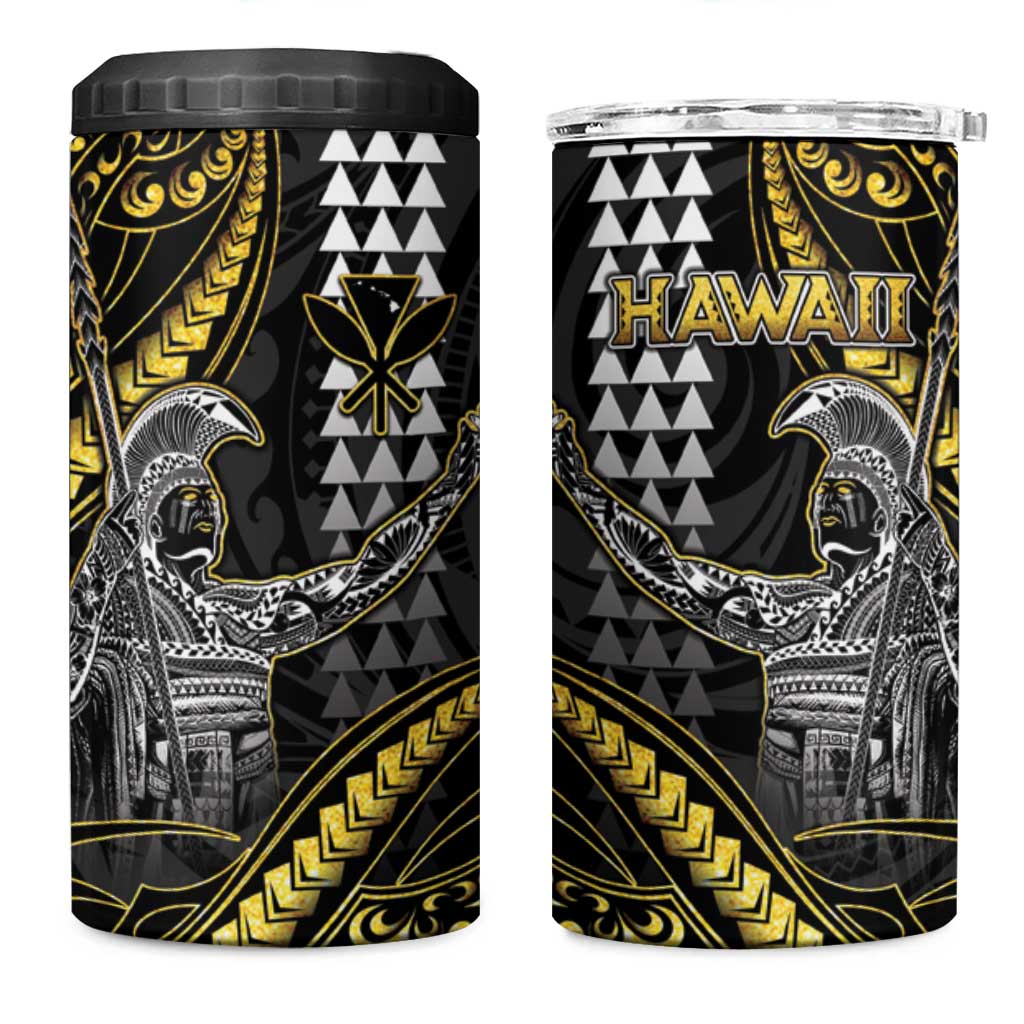 Hawaii King Kamehameha The Great 4 in 1 Can Cooler Tumbler Gold Tribal Tattoo