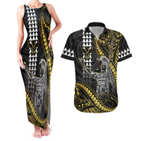 Hawaii King Kamehameha The Great Couples Matching Tank Maxi Dress and Hawaiian Shirt Gold Tribal Tattoo