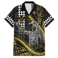 Hawaii King Kamehameha The Great Family Matching Off Shoulder Short Dress and Hawaiian Shirt Gold Tribal Tattoo