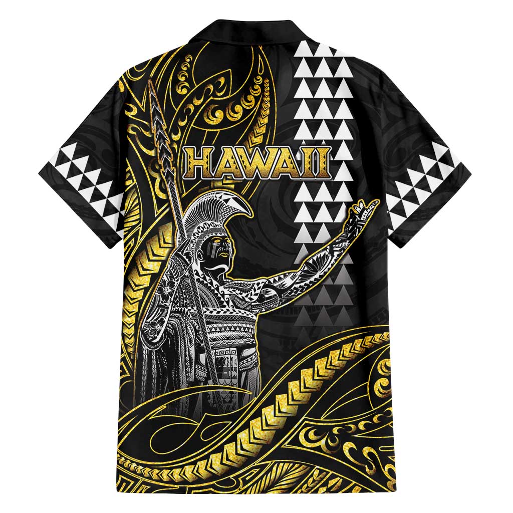 Hawaii King Kamehameha The Great Family Matching Off Shoulder Short Dress and Hawaiian Shirt Gold Tribal Tattoo