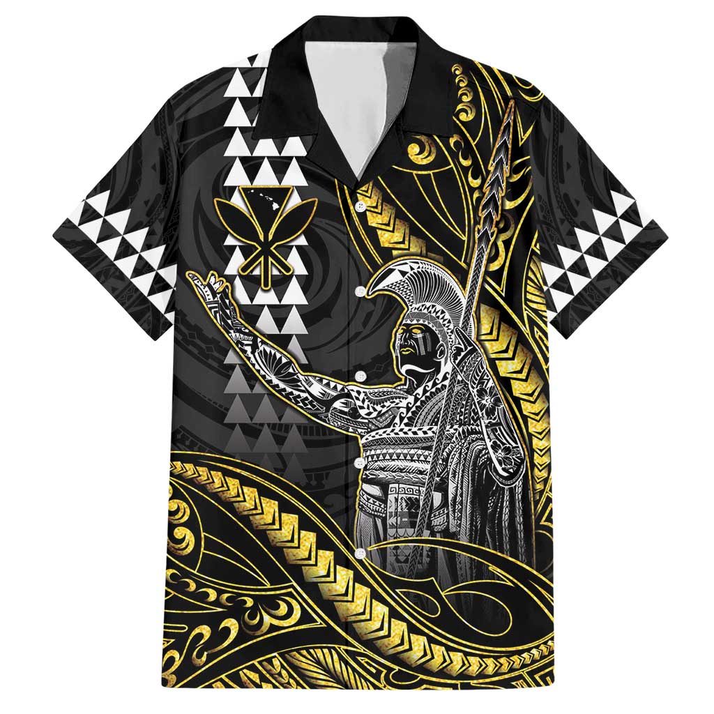 Hawaii King Kamehameha The Great Family Matching Short Sleeve Bodycon Dress and Hawaiian Shirt Gold Tribal Tattoo