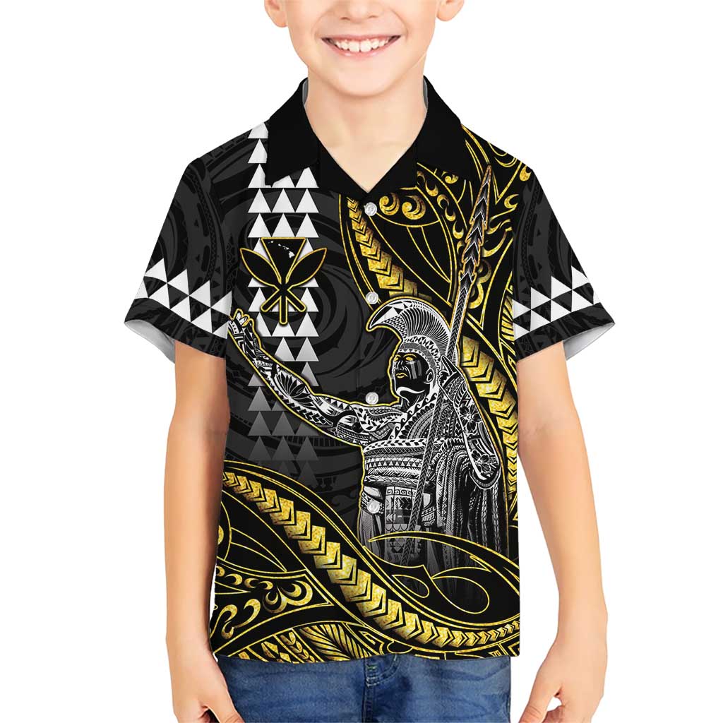 Hawaii King Kamehameha The Great Family Matching Short Sleeve Bodycon Dress and Hawaiian Shirt Gold Tribal Tattoo