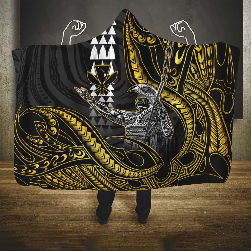Hawaii King Kamehameha The Great Hooded Blanket Gold Tribal Tattoo