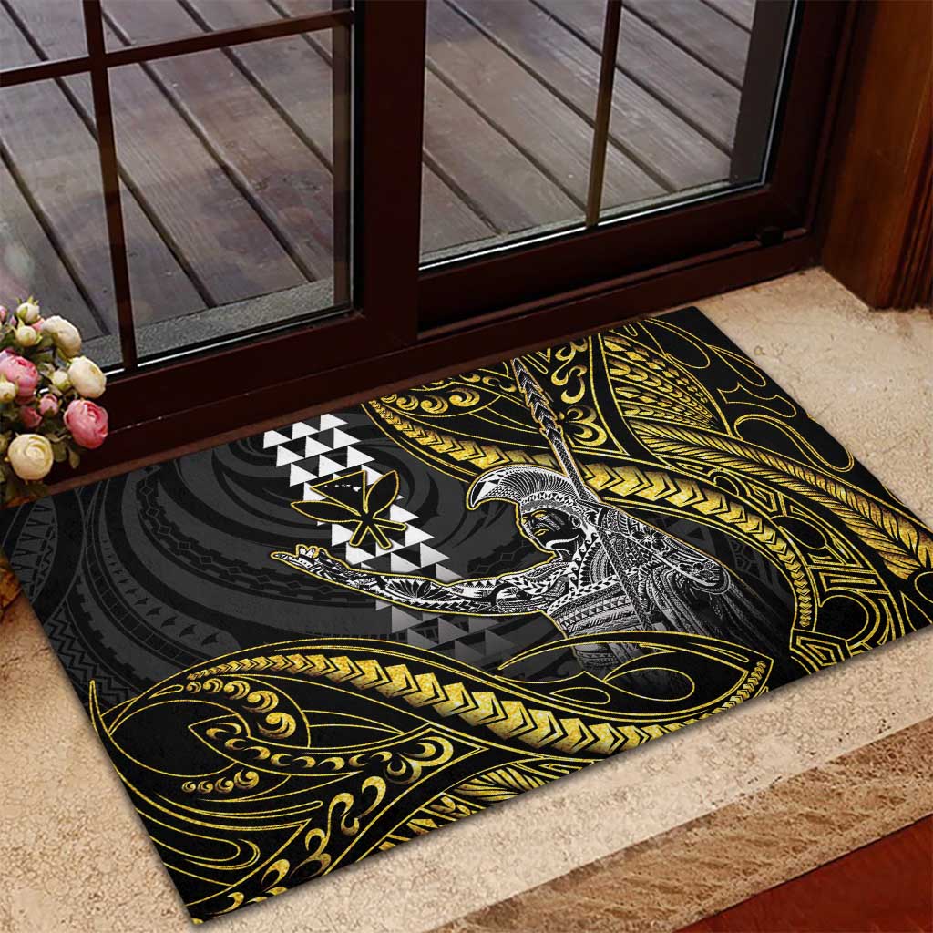 Hawaii King Kamehameha The Great Rubber Doormat Gold Tribal Tattoo