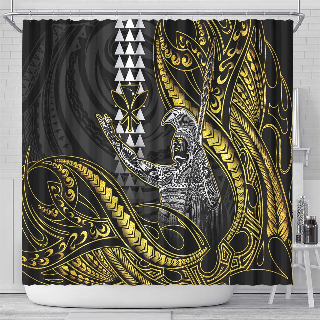 Hawaii King Kamehameha The Great Shower Curtain Gold Tribal Tattoo