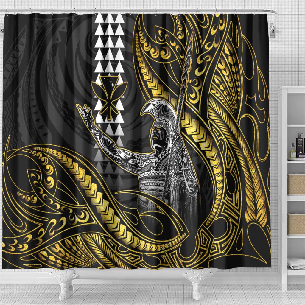 Hawaii King Kamehameha The Great Shower Curtain Gold Tribal Tattoo