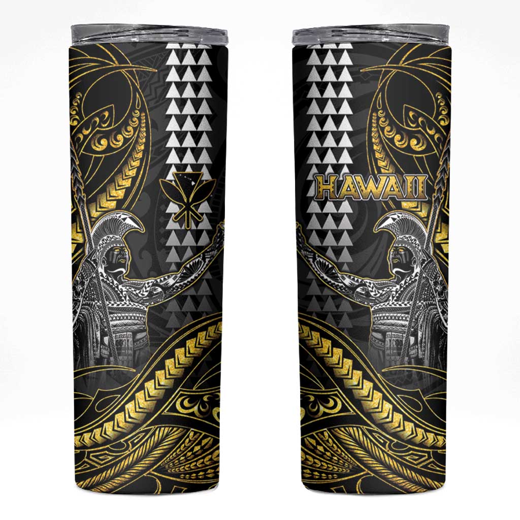 Hawaii King Kamehameha The Great Skinny Tumbler Gold Tribal Tattoo