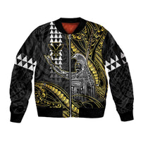 Hawaii King Kamehameha The Great Sleeve Zip Bomber Jacket Gold Tribal Tattoo