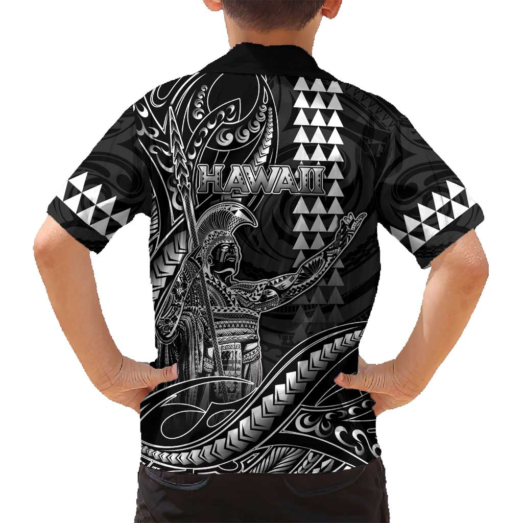 Hawaii King Kamehameha The Great Family Matching Long Sleeve Bodycon Dress and Hawaiian Shirt Black Tribal Tattoo