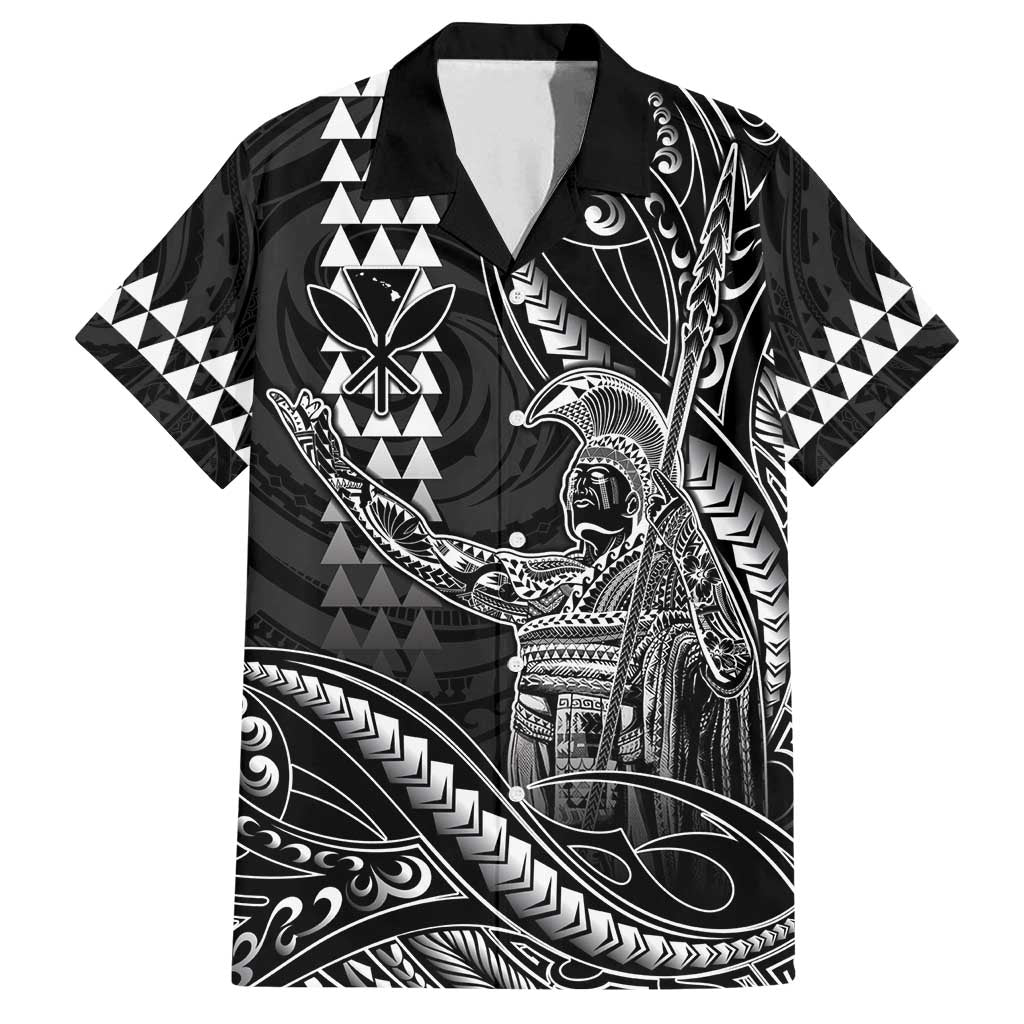 Hawaii King Kamehameha The Great Family Matching Long Sleeve Bodycon Dress and Hawaiian Shirt Black Tribal Tattoo