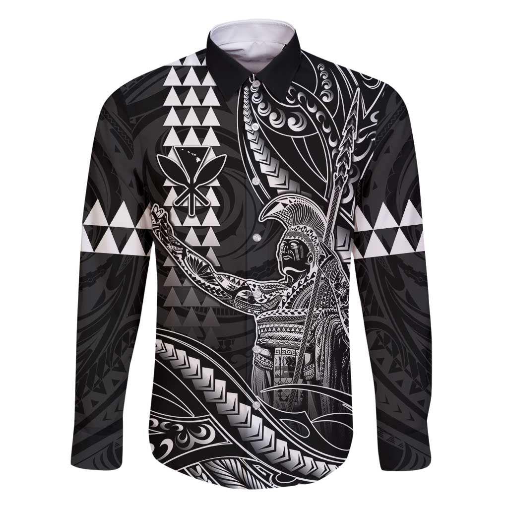 Hawaii King Kamehameha The Great Family Matching Long Sleeve Bodycon Dress and Hawaiian Shirt Black Tribal Tattoo