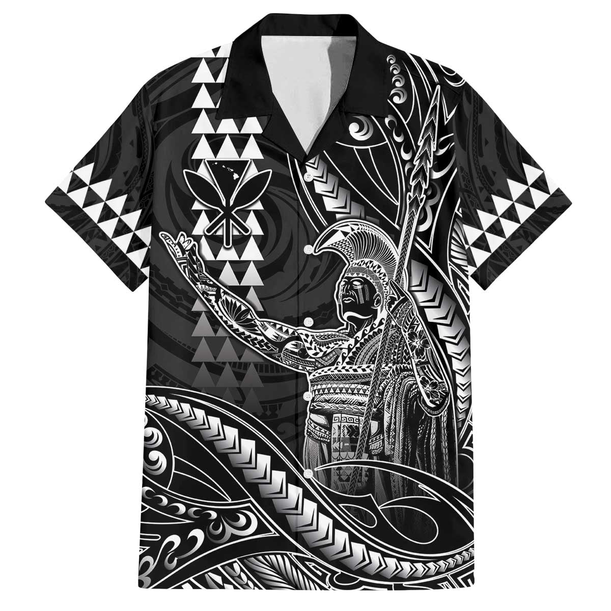 Hawaii King Kamehameha The Great Family Matching Off The Shoulder Long Sleeve Dress and Hawaiian Shirt Black Tribal Tattoo