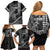 Hawaii King Kamehameha The Great Family Matching Off Shoulder Short Dress and Hawaiian Shirt Black Tribal Tattoo