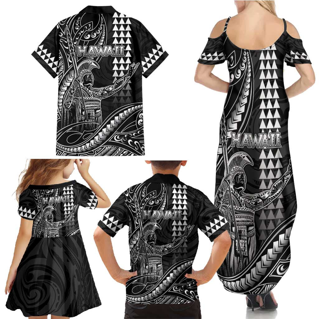 Hawaii King Kamehameha The Great Family Matching Summer Maxi Dress and Hawaiian Shirt Black Tribal Tattoo
