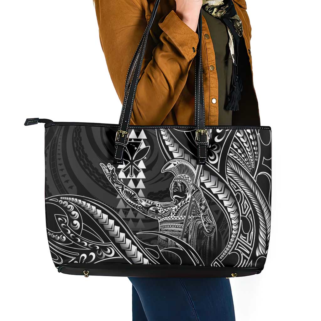 Hawaii King Kamehameha The Great Leather Tote Bag Black Tribal Tattoo