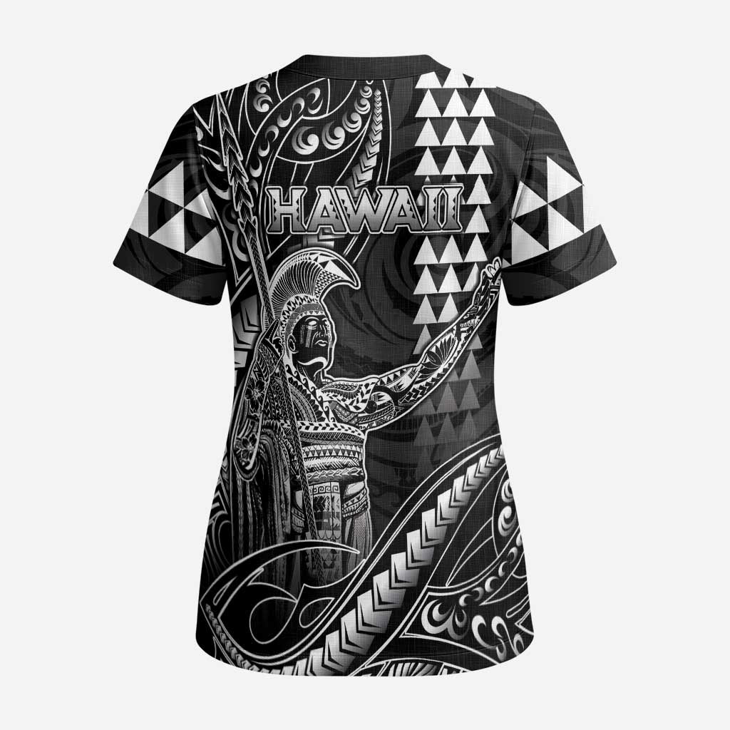 Hawaii King Kamehameha The Great Scrub Top Black Tribal Tattoo - Polynesian Pride